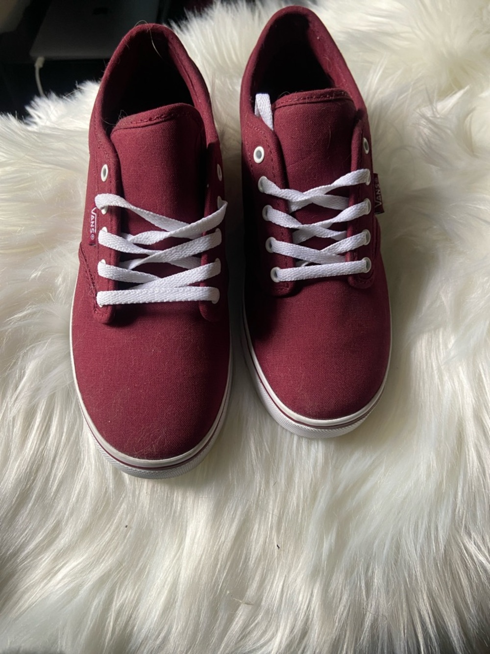 Vans Maroon Canvas Sneakers with White Laces